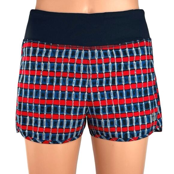 Tory Burch Sport Blue Red Pull On Mid Rise Workout Athletic Short Size S - Picture 1 of 5